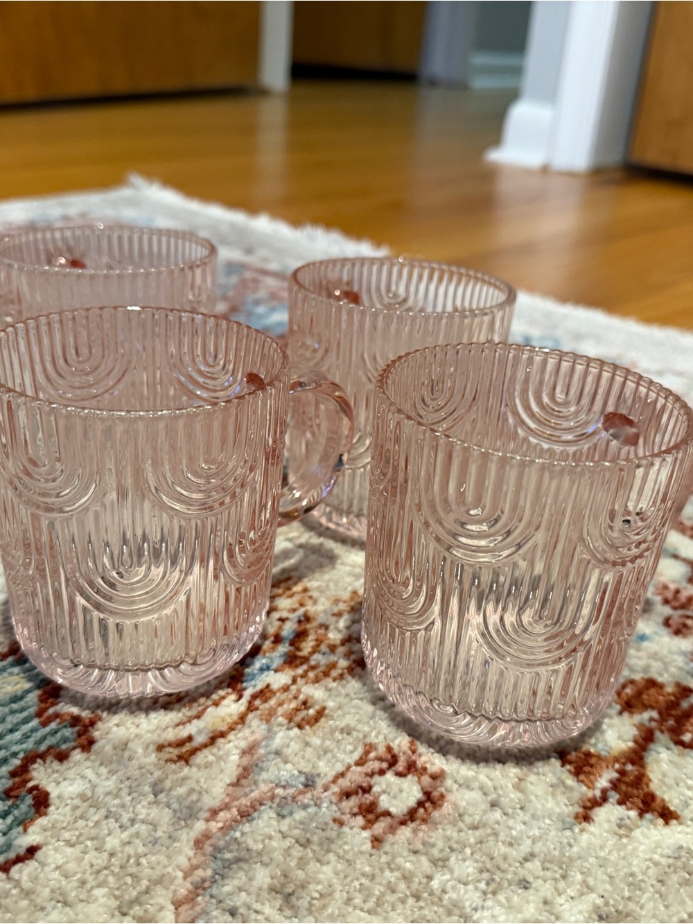 Set of 4 Pink Textured Glass Mugs